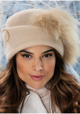Луксозна дамска шапка Arezana с дизайнерска форма и естествен пух от миеща мечка